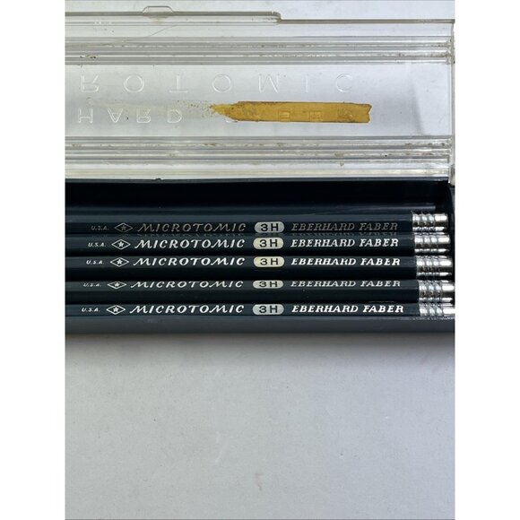 Vintage Eberhard Faber Microtomic 3H Woodclinched 600 Lot Of 5 In Plastic Case - Picture 6 of 11